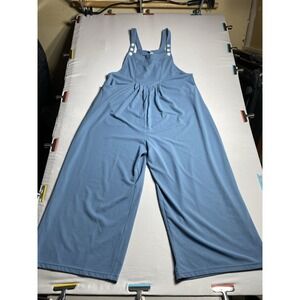 Halara Womens XL Petite Blue Waffle Knit Overall Wide Leg Jumpsuit Pockets